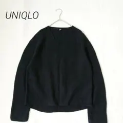 UNIQLO ユニクロ 3DコットンリラックスVネックセーター　黒　M ニット