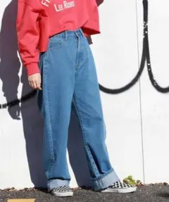 【訳あり】ハイウエスト バルーンデニムパンツ ライトブルーのサムネイル