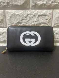 【激レア】GUCCI インターロッキング GGロゴ　レザー 長財布　黒　超美品