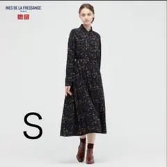 イネス　INES ユニクロ　コラボ　花柄　ワンピース　Sサイズ　ネイビーブルー