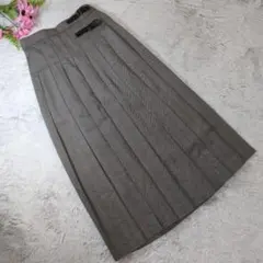 ✨GLOBAL WORK★良品★Ｌ✨グレー プリーツスカート バックル付 ロング