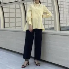 PLST パールボタンペプラムシャツ Sサイズ イエロー