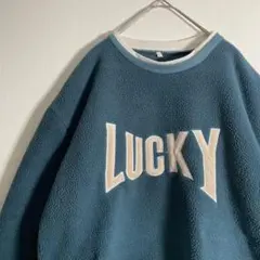 【個性派古着】韓国ファッション LUCKY 刺繍 L フリース トレーナー