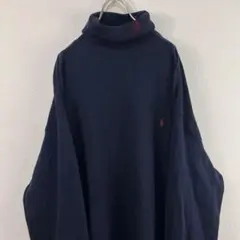 USA古着 Ralph lauren タートルネック ロンT ネイビー 刺繍