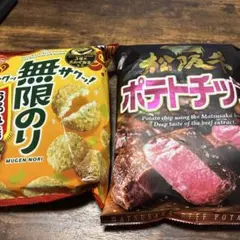 亀田製菓 無限のり お好み焼きソース風味＋松坂牛ポテトチップス セットのサムネイル