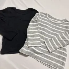 H&M 長袖Tシャツ2枚セット（黒・ストライプ）