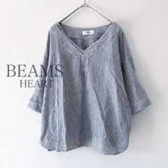ビームスハート　BEAMS ストライプ　麻　リネン混　ブラウス　シャツ　春　夏