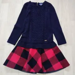 バーバリーブルーレーベル　ドッキングワンピース　ケーブルニット　ノバチェック　M