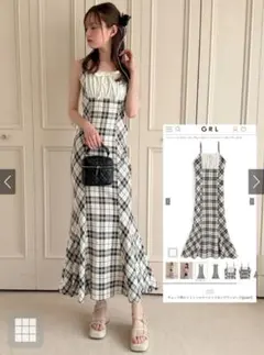 チェック柄キャミソールマーメイドロングワンピース[gn467]