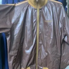 ブラウン合成皮革ジップアップジャケット