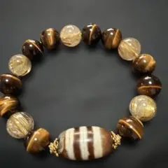 秘蔵天珠‼️西蔵老礦古代伝承三色五線天珠G・ルチル・タイガーアイ