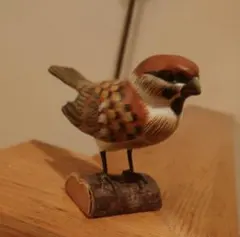 スズメ 置物 木製 木彫り 鳥 インテリア