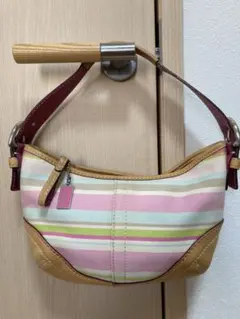 ②コーチ　coach ストライプ　キャンバス　ショルダーバッグ
