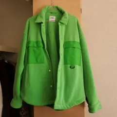ZARA フリースジャケット グリーン S-M