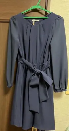 Ray Cassin ネイビー 長袖 ひざ丈ワンピース リボン クリーニング済み