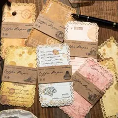 紙モノ　コラージュ　素材紙　コーヒー染め　レース　啡香笑语系列6種　おすそ分け