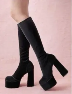 寝*ろ様 ブラックスエードロングブーツ