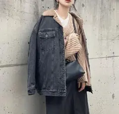 スピックアンドスパン【5 1/2】ボアデニムジャケット 38 ブラック