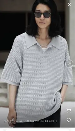 WYM LIDNM/TUCK SKIPPER KNIT POLO ライトグレー