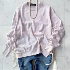 美品 SACRA サクラ サイドレースアップ ウールニット プルオーバー 春色