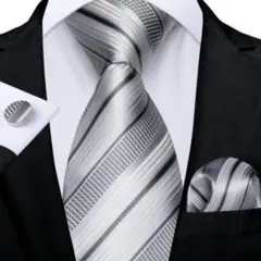 ネクタイ 3点セット シルバー ストライプ パーティ 結婚式 二次会