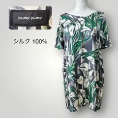 YLANG YLANG シルク100% 花柄 水芭蕉 半袖 チュニック 絹のサムネイル