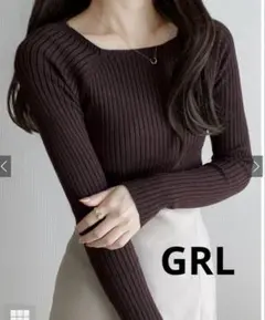 スクエアネックリブニットトップス【rut072】