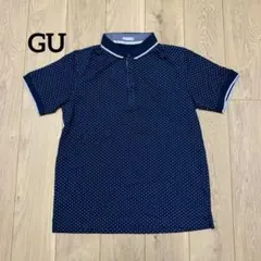 GU ジーユー ポロシャツ 半袖 ドット柄 ネイビー 紺色 メンズ XLのサムネイル