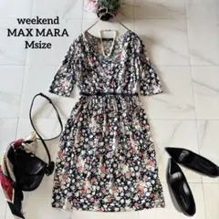 極美品 マックスマーラ シルク混 花柄 Vネック 膝丈 ワンピース - メルカリ