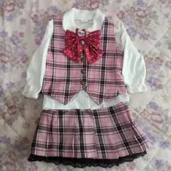 Skiplandチェック柄リボン付きベストとスカートセット80cm