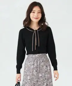 美品　anySIS【洗える】ボウタイバイカラー ニット