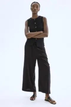 【未使用】H＆M クロップドプルオン レーヨン パンツ（S）ブラック