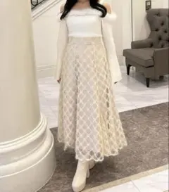 アンミール　フレア　スカート　フェザー　チェック　ロング