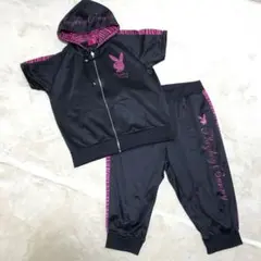 【美品✨】Playboy Bunny 半袖パーカー セットアップ　黒×ピンク　Lのサムネイル