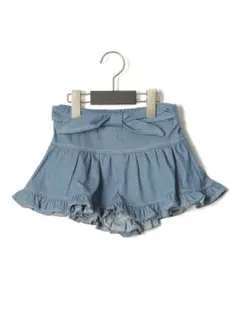 フリル付きデニムキュロット ブルー