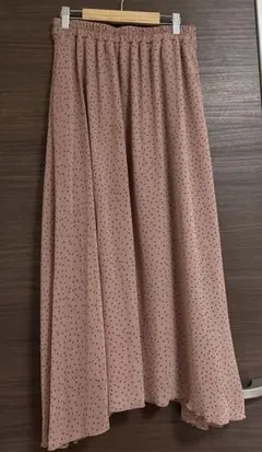【美品】レディース　ロングスカート　くすみピンク　ドット柄　Lサイズ　フェミニン