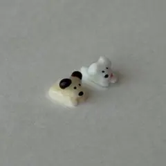 わんこ・3Dネイルパーツ・2個セット (白犬、茶ベージュ犬)