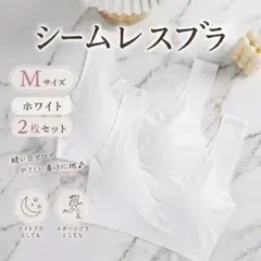 シームレスブラ Mサイズ ホワイト 2枚セット ノンワイヤー ナイトブラ ヨガのサムネイル