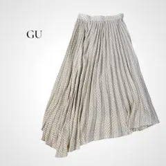 GU イレギュラーヘム プリーツロングスカート ジオメトリック S ベージュ