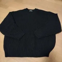 リブ編み 黒 長袖セーター　レディースM