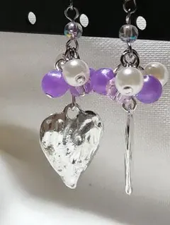 ハンドメイドピアス　[No.151]シルバー　ハート　パープル