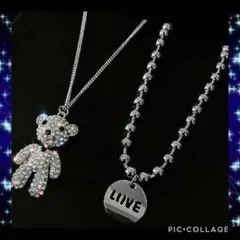 新作☆ベアーネックレス☆２連ポールチェーン　シルバー　韓国　女　ラグジュアリー