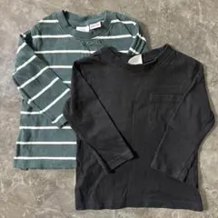 ZARA 長袖Tシャツ 9-12ヶ月 黒・緑ストライプ　2枚セット　80