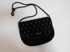 HARDY AMIES LONDON 小パール使い ブラック ベロアバッグ
