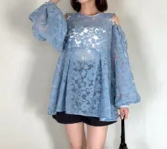 olu. 2wayフラワージャガードブラウス ブルー