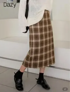 Dazy ブラウン系チェック タイトスカート