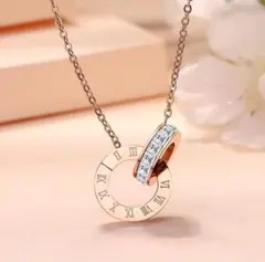 【大人気♡】ネックレス　ピンクゴールド　ダブルリング　ローマ英字　韓国