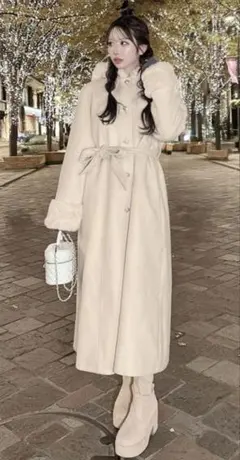 ダッフルコート ホワイト ロング丈 エマフローレス emma flores 4L 