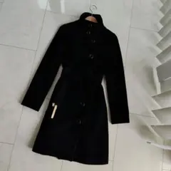 美品✨️INDIVI カシミヤ、毛の混合 ブラック スタンドカラー ロングコート