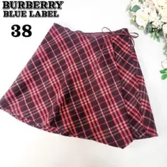 レア☆BURBERRYブルーレーベルノバチェック柄フレアミニスカートY2Kピンク